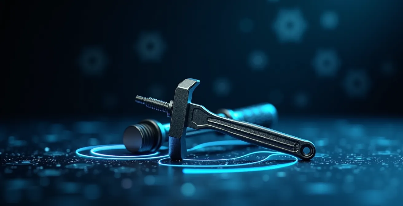 Digital workflow diagram showing an automated repair request system from tenant submission to vendor payment.