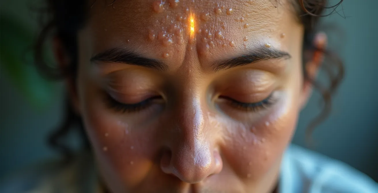 Close-up of person's profile showing brain activity visualization during meditation practice