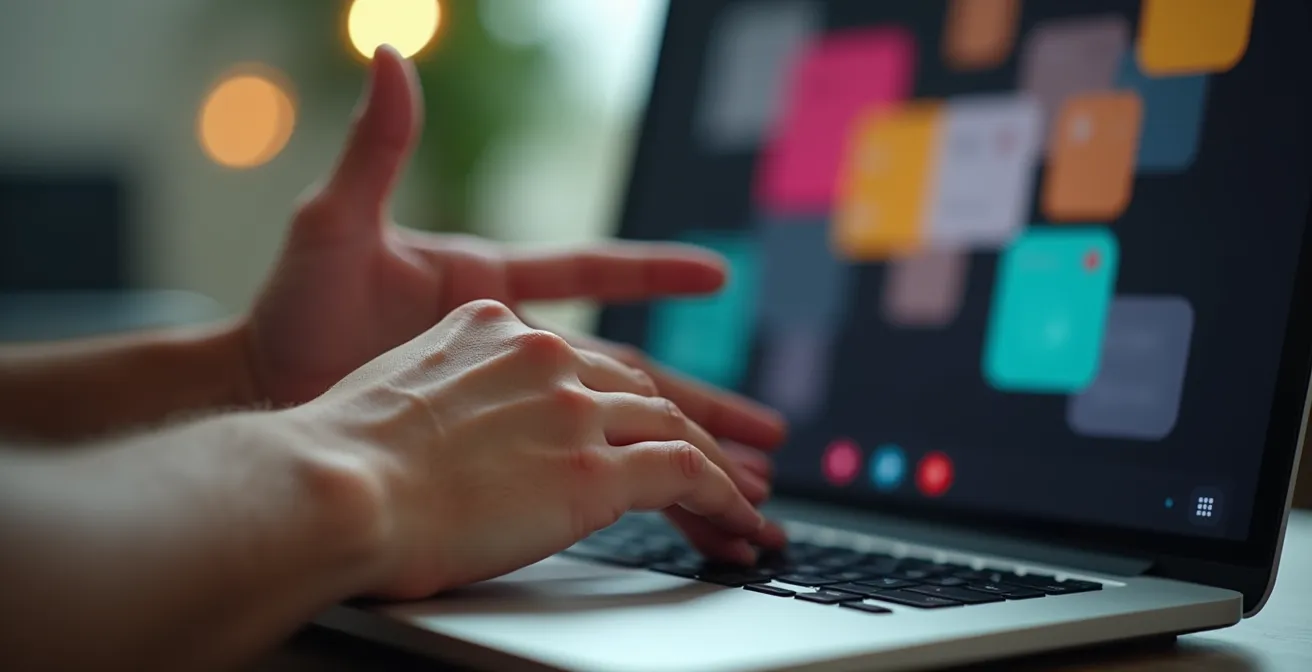 Close-up of person demonstrating open body language during video call