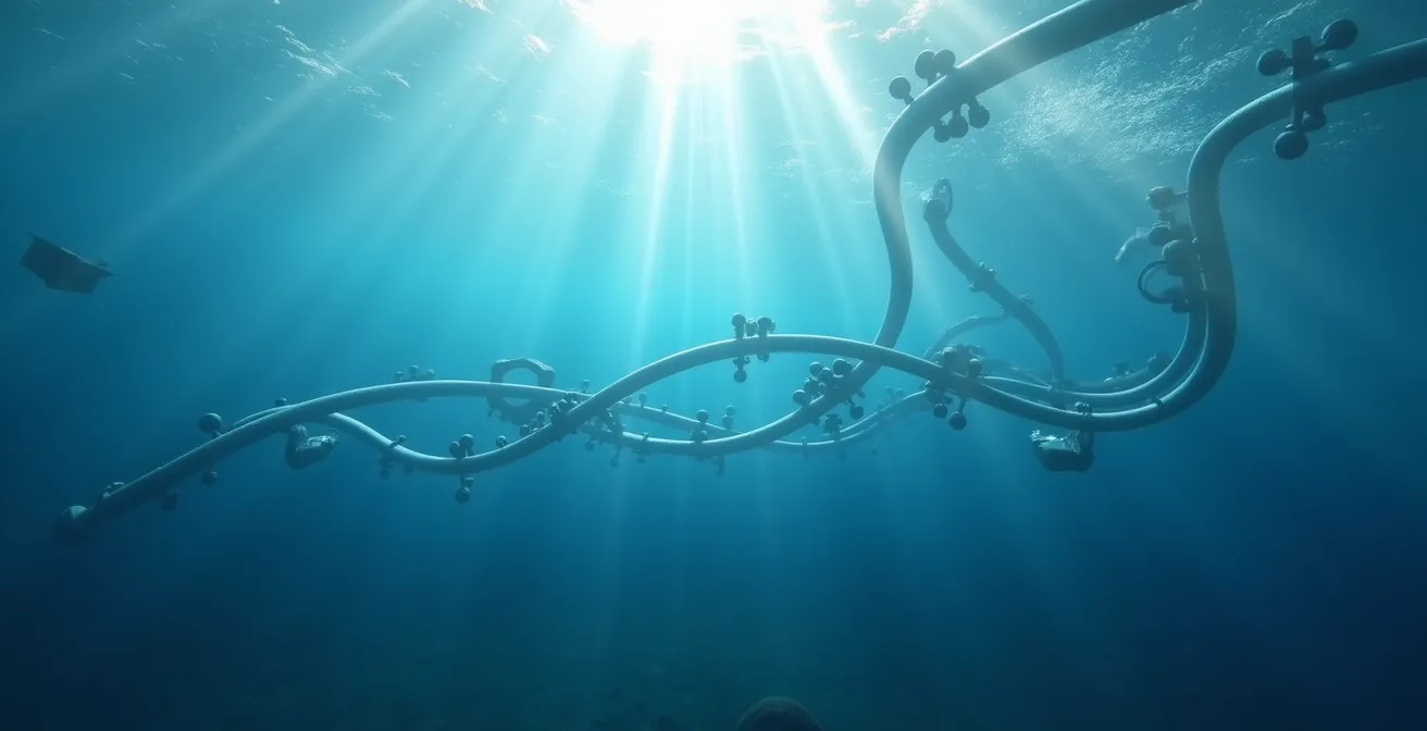 Underwater view of dynamic cable configuration for floating wind turbine