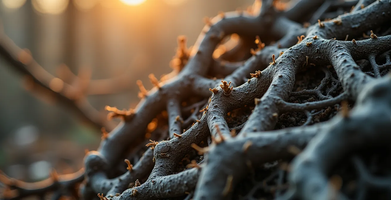 Abstract visualization of the gut-brain connection through neural pathways