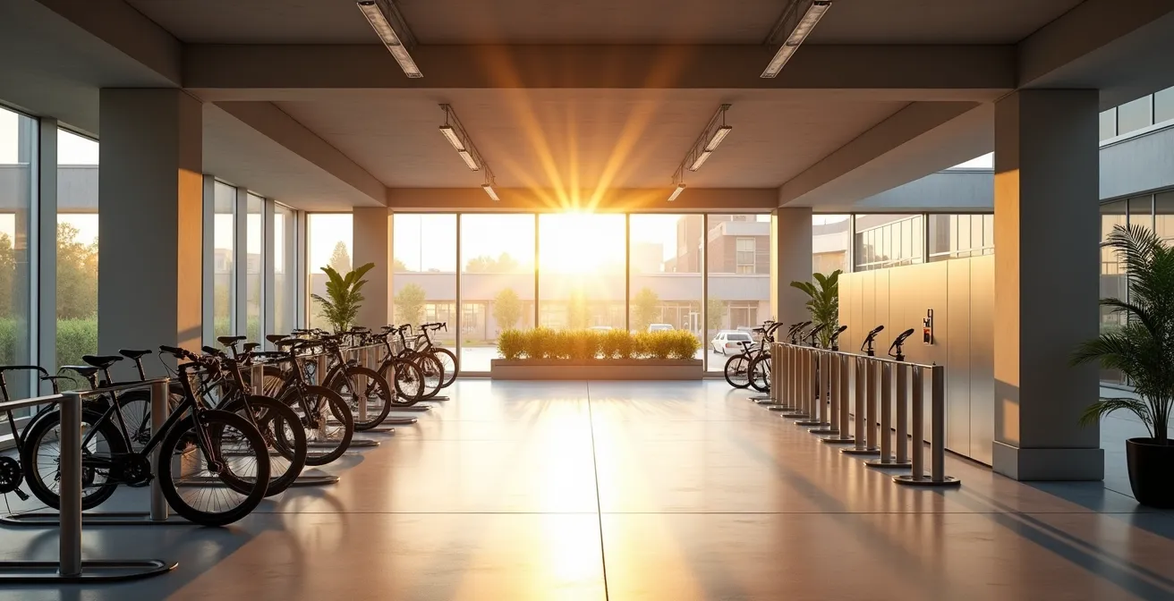 Sleek corporate bike parking facility with charging stations