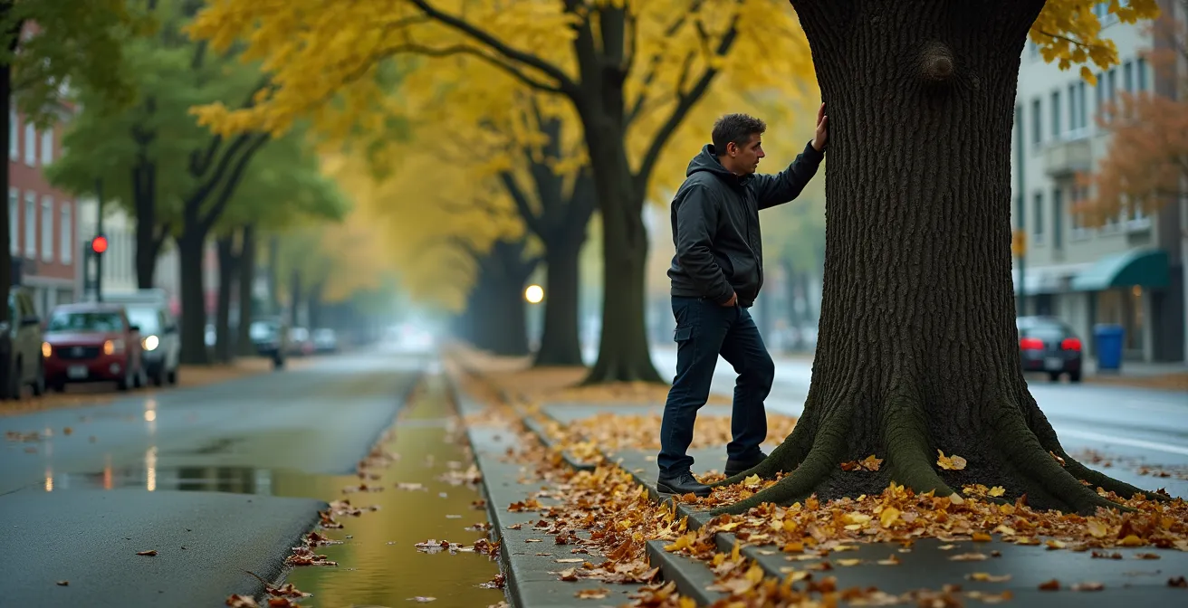 Time-lapse visualization showing a healthy tree gradually declining to a critical failure point