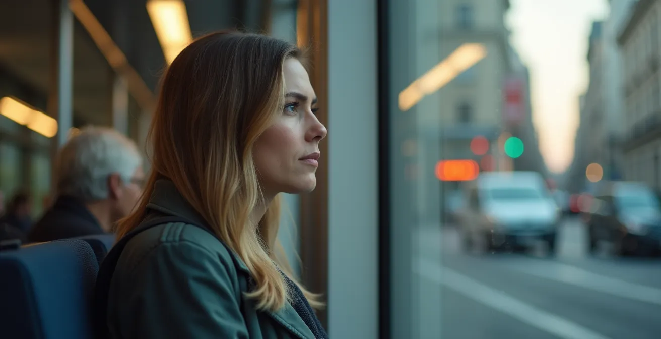 Abstract representation of urban commute stress through motion blur